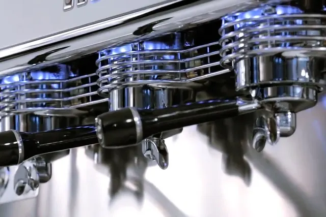 Dalla Corte EVO2 groups and portafilter, close-up