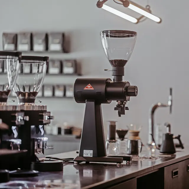 Mahlkönig EK43 on a café counter