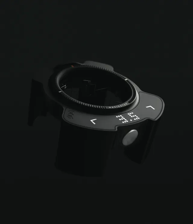 Puq Prep Navigator on a dark background, angled view
