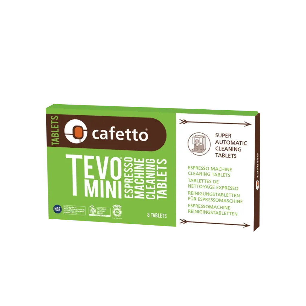 kavos aparato valymo tabletės cafetto tevo mini pakuotė. pakuotėje 8 tabletės.